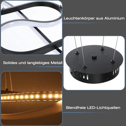 Modern Circle Hanging Fixture with Remote Dimming for Dining Room & Kitchen Island Adjustable Height 47 in Black White Gold Finish Contempor