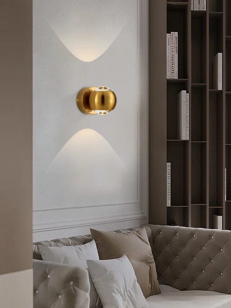 Contemporary Copper LED Wall Sconce Up Down Light for Entryway Hallway Bedroom Bathroom Gold Black Chrome