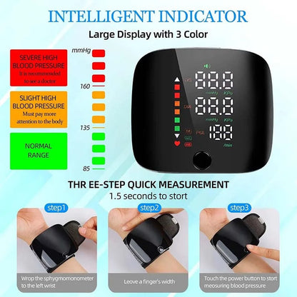 Rechargeable Wrist Blood Pressure Cuff with Voice Readout & LCD Display for Home Health Tracking