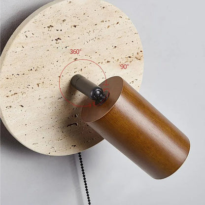 Rotatable Travertine Stone Sconce 7 Inch Adjustable Bedside Reading Light Warm LED Wall Mount Task Lighting Fixture for Bedroom Living Room