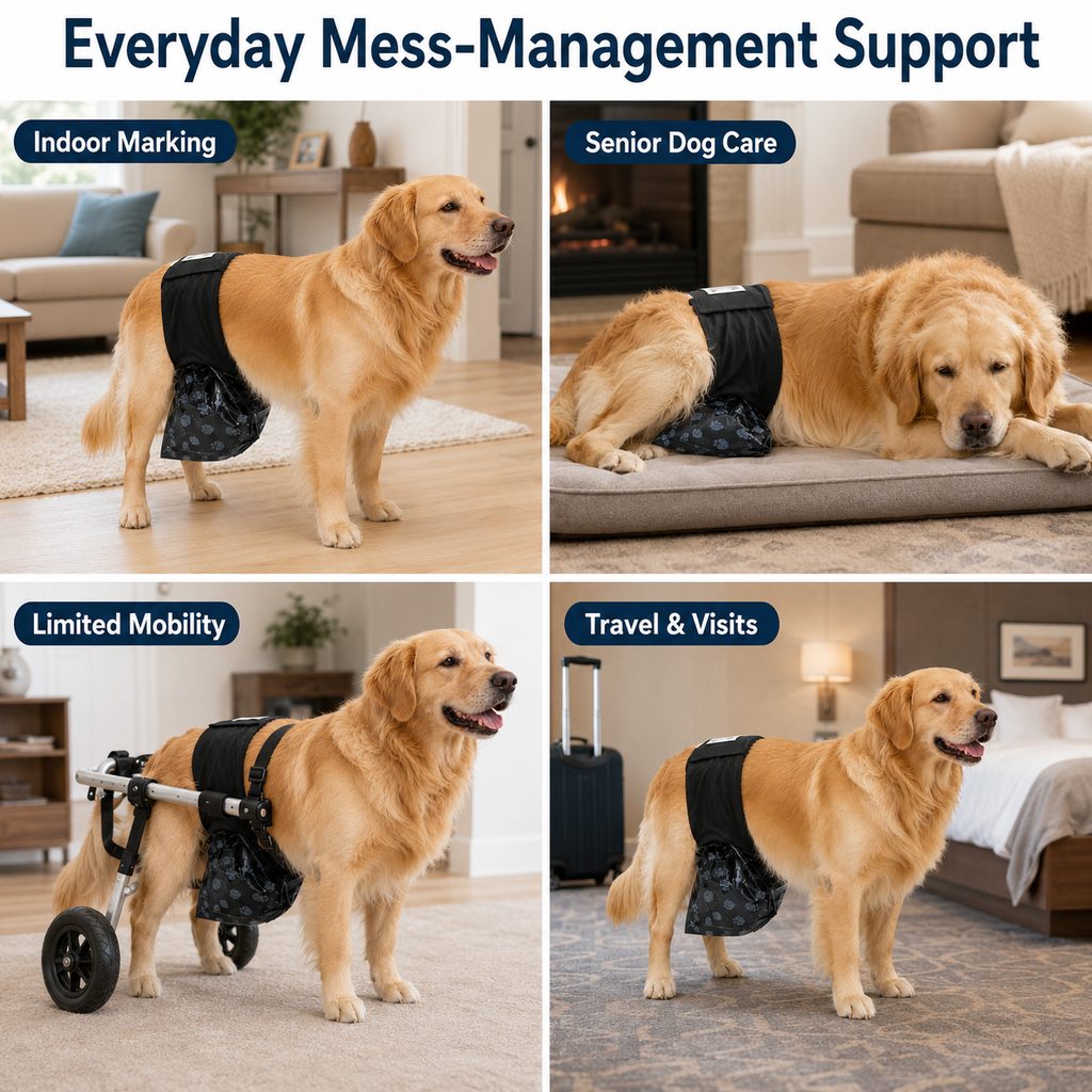 Ortekor Reusable Male Dog Urine Collection Wrap with 50 Bags - Indoor Marking & Accident Support
