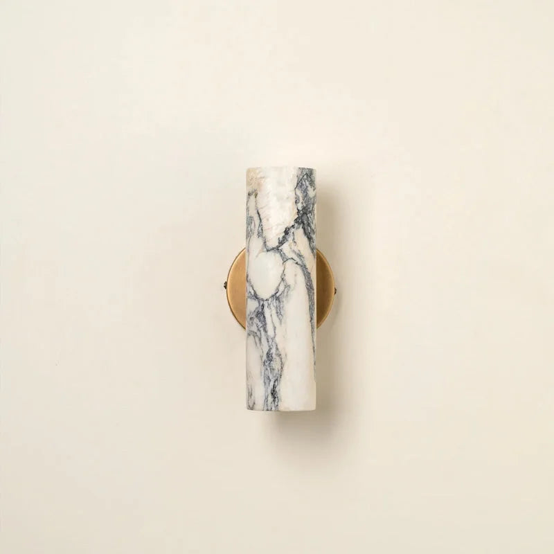 Stone Cylinder Wall Sconce Warm White LED 9.4 Inches Tall Brass Mount for Bedroom Hallway Bathroom Living Room Minimalist Natural Marble