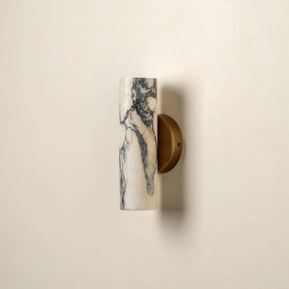 Stone Cylinder Wall Sconce Warm White LED 9.4 Inches Tall Brass Mount for Bedroom Hallway Bathroom Living Room Minimalist Natural Marble
