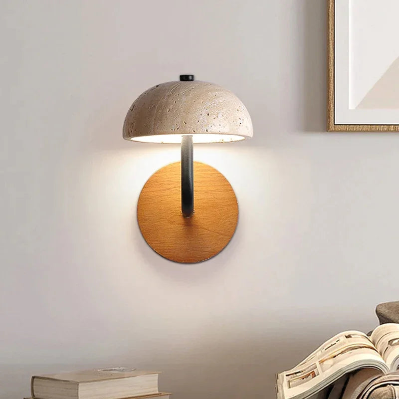 Marble Sconce Light Fixture for Bedroom & Living Room 8.7 Inch Downlight Wall Mount Stone Wood Accent Lamp Warm Glow Modern Farmhouse Hallwa