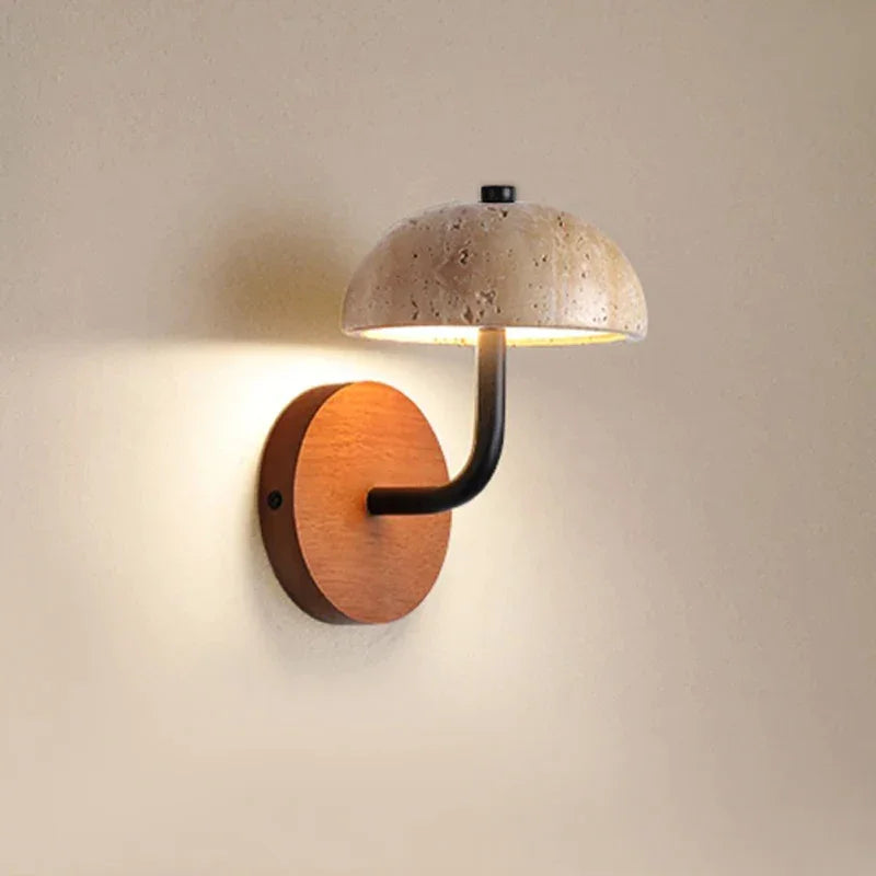 Marble Sconce Light Fixture for Bedroom & Living Room 8.7 Inch Downlight Wall Mount Stone Wood Accent Lamp Warm Glow Modern Farmhouse Hallwa