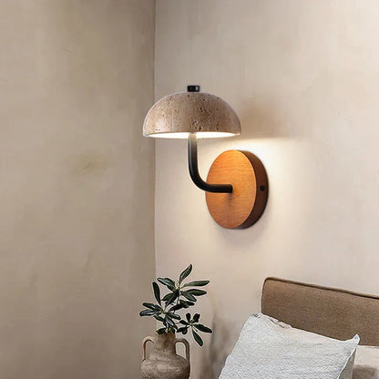Marble Sconce Light Fixture for Bedroom & Living Room 8.7 Inch Downlight Wall Mount Stone Wood Accent Lamp Warm Glow Modern Farmhouse Hallwa