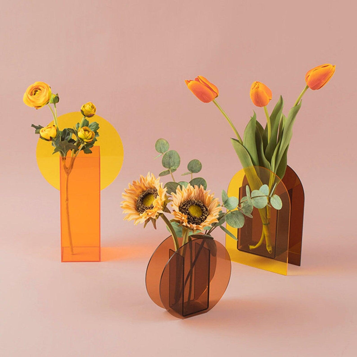 Clear Acrylic Flower Vase Set Sculptural Geometric Shapes for Table Centerpiece Mantel Shelf Display Home Interior Styling Fresh or Dried St