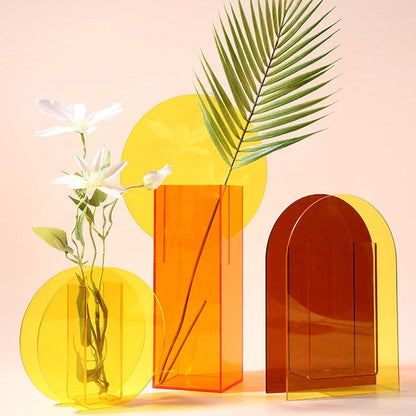 Clear Acrylic Flower Vase Set Sculptural Geometric Shapes for Table Centerpiece Mantel Shelf Display Home Interior Styling Fresh or Dried St