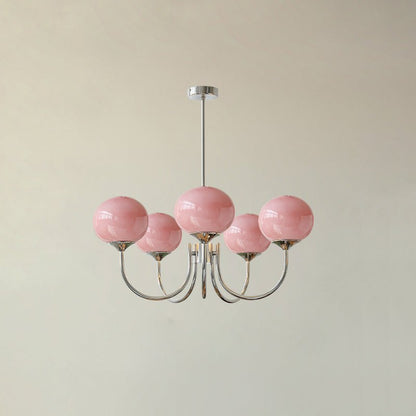 Handblown Glass Globe Chandelier with Gold or Chrome Finish – 3 or 5 Light Dining Room Pendant for Kitchen Island, Bedroom, Living Room