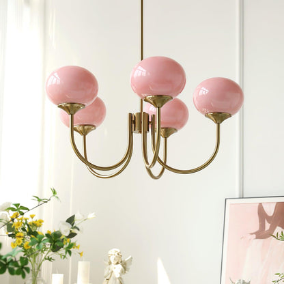 Handblown Glass Globe Chandelier with Gold or Chrome Finish – 3 or 5 Light Dining Room Pendant for Kitchen Island, Bedroom, Living Room