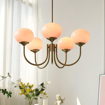 Handblown Glass Globe Chandelier with Gold or Chrome Finish – 3 or 5 Light Dining Room Pendant for Kitchen Island, Bedroom, Living Room