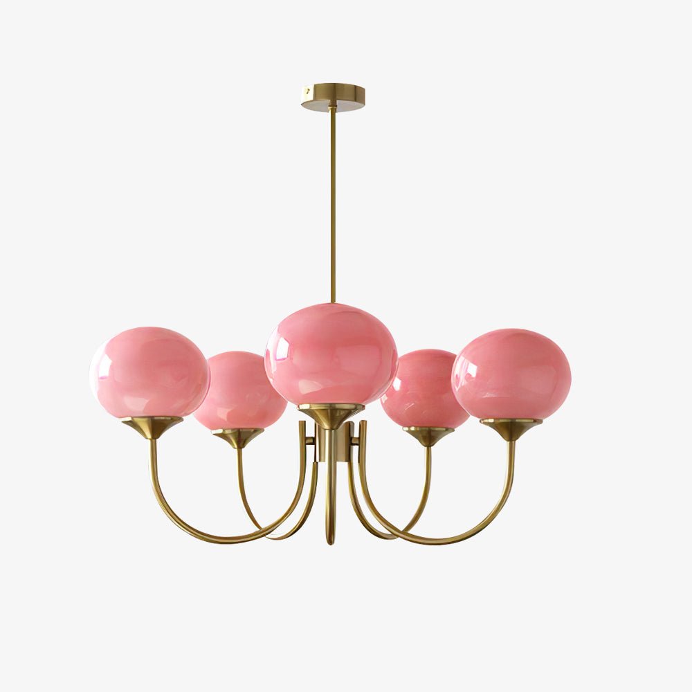 Handblown Glass Globe Chandelier with Gold or Chrome Finish – 3 or 5 Light Dining Room Pendant for Kitchen Island, Bedroom, Living Room