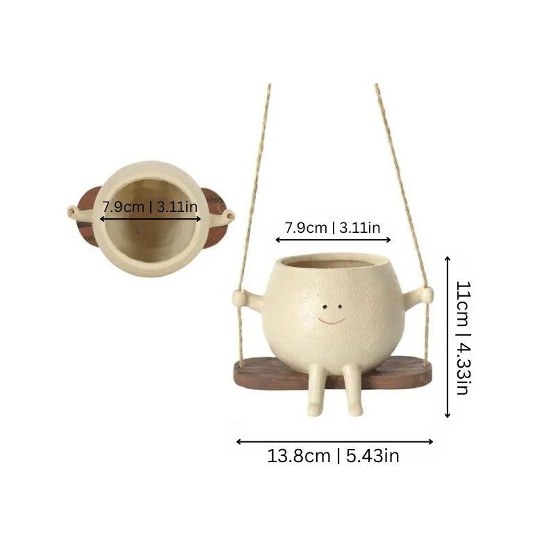 Swinging Plant Holder with Cheerful Face – Weather-Resistant Resin Planter for Indoor & Outdoor Use