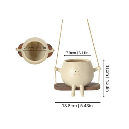 Swinging Plant Holder with Cheerful Face – Weather-Resistant Resin Planter for Indoor & Outdoor Use