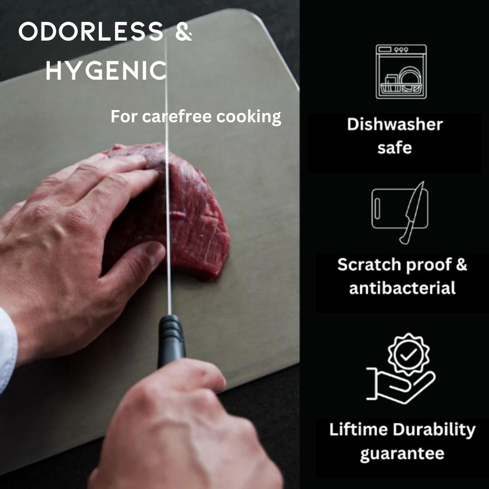Titanium Prep Surface Non-Porous Knife-Friendly Food Board for Home & Professional Kitchens Silver Finish Antibacterial