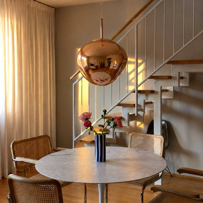 Reflective Globe Pendant Light with Molten Core Glow – Modern Acrylic LED Ceiling Lamp for Dining Room, Kitchen Island, Entryway – Warm