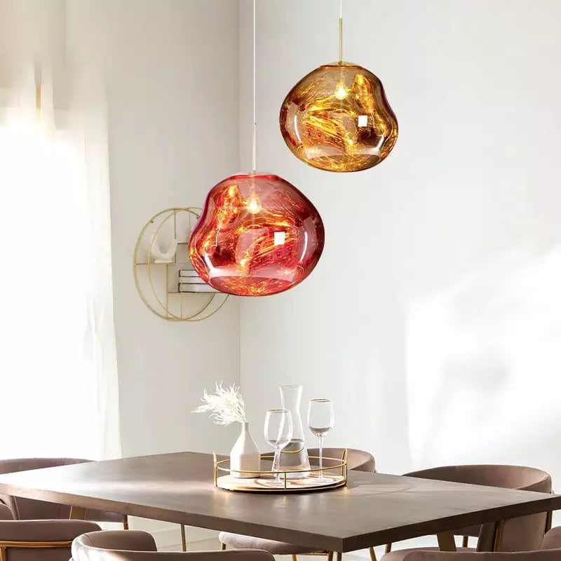 Organic Glass Ceiling Fixture – Sculptural Smoke Finish – 19-Inch Modern Drop Light for Dining Areas & Living Rooms – E27 Socket – Reflectiv