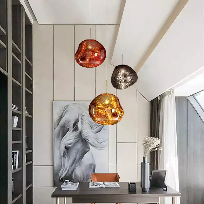 Organic Glass Ceiling Fixture – Sculptural Smoke Finish – 19-Inch Modern Drop Light for Dining Areas & Living Rooms – E27 Socket – Reflectiv