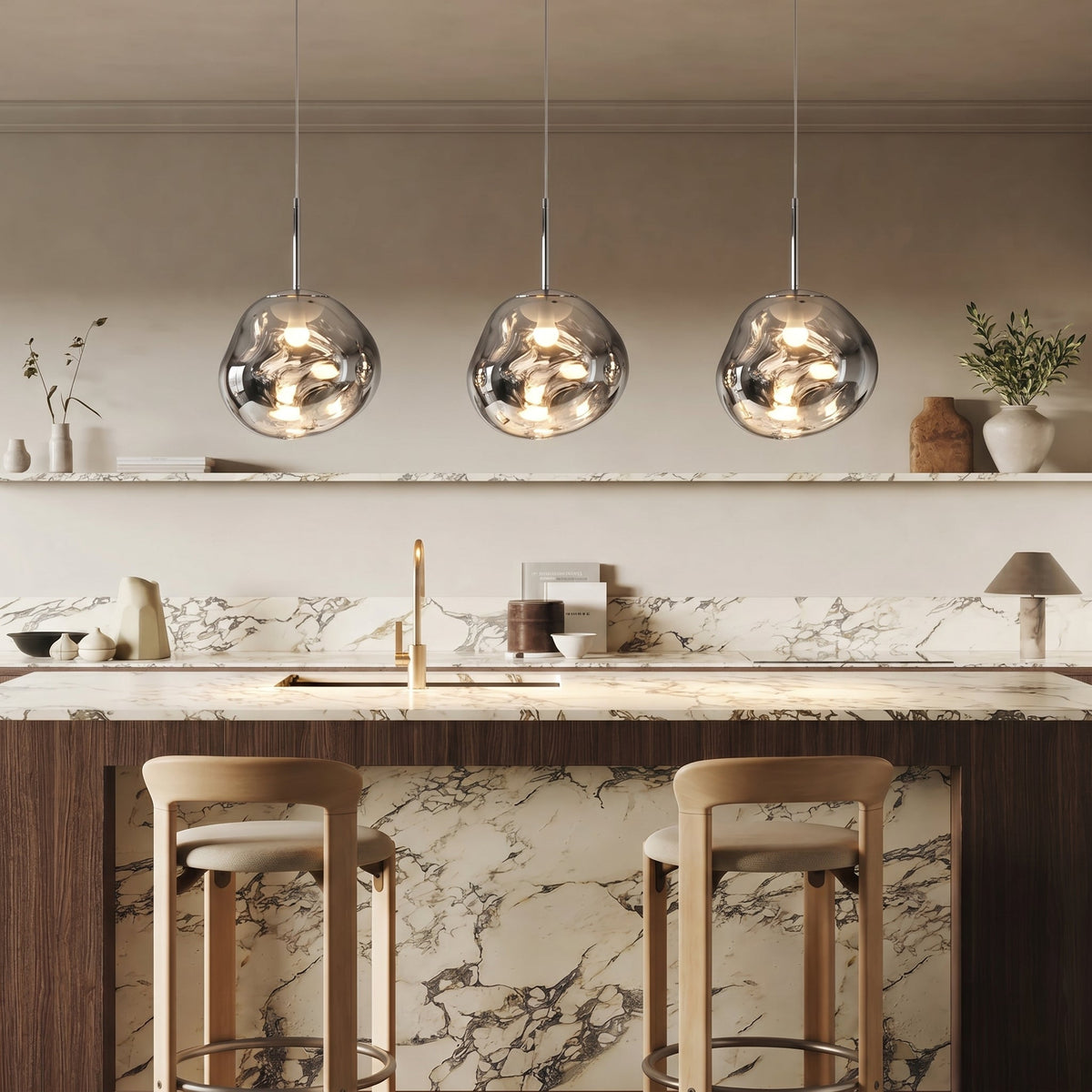Reflective Globe Pendant Light with Molten Core Glow – Modern Acrylic LED Ceiling Lamp for Dining Room, Kitchen Island, Entryway – Warm