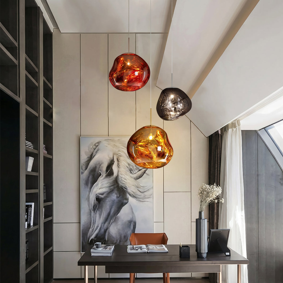 Reflective Globe Pendant Light with Molten Core Glow – Modern Acrylic LED Ceiling Lamp for Dining Room, Kitchen Island, Entryway – Warm
