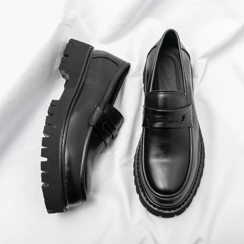 Platform Loafer Shoes for Men Thick Sole Laceless Business Casual Footwear Office Daily Wear