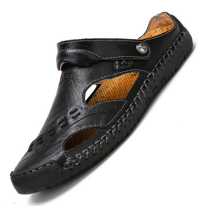 Men's Open-Toe Leather Sandals – Handcrafted, Rubber Sole, Round Toe for Summer Travel & Casual Wear – Sizes US 6.5-13