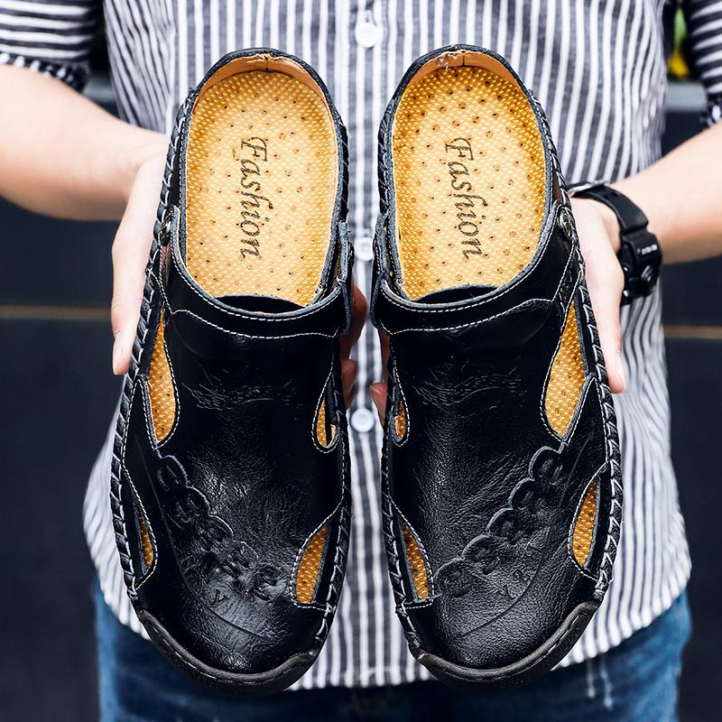 Men's Open-Toe Leather Sandals – Handcrafted, Rubber Sole, Round Toe for Summer Travel & Casual Wear – Sizes US 6.5-13