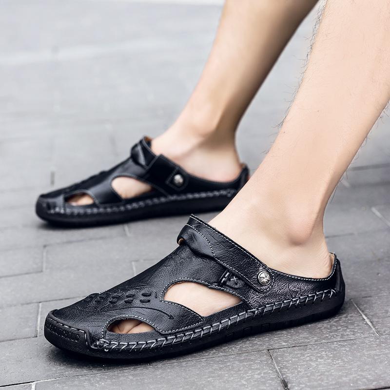 Men's Open-Toe Leather Sandals – Handcrafted, Rubber Sole, Round Toe for Summer Travel & Casual Wear – Sizes US 6.5-13