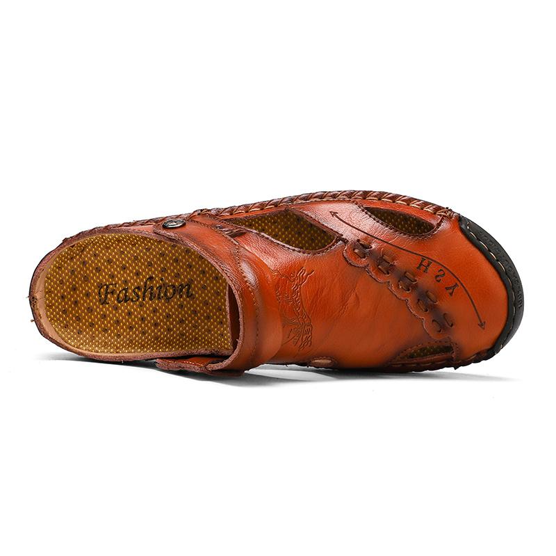 Men's Open-Toe Leather Sandals – Handcrafted, Rubber Sole, Round Toe for Summer Travel & Casual Wear – Sizes US 6.5-13