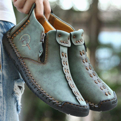 Leather Ankle Boots for Men with Side Zip & Non-Slip Sole – Handcrafted Casual Footwear for Everyday Wear & Weekend Outings