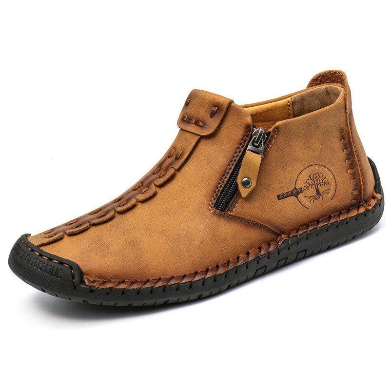 Leather Ankle Boots for Men with Side Zip & Non-Slip Sole – Handcrafted Casual Footwear for Everyday Wear & Weekend Outings