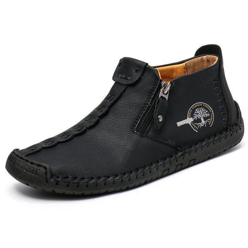 Leather Ankle Boots for Men with Side Zip & Non-Slip Sole – Handcrafted Casual Footwear for Everyday Wear & Weekend Outings