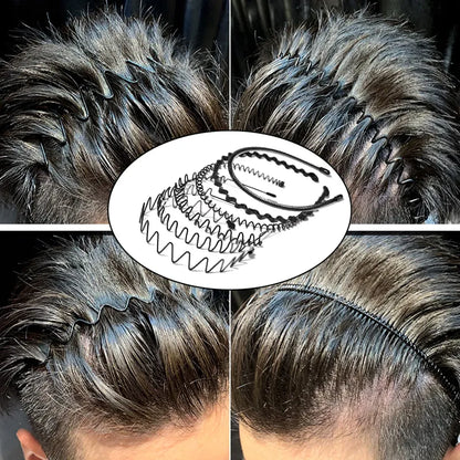 Metal Hair Bands for Men – Wave, Spiral, Circle, Zigzag Designs – Non-Slip, One Size Fits All – Pack of 6