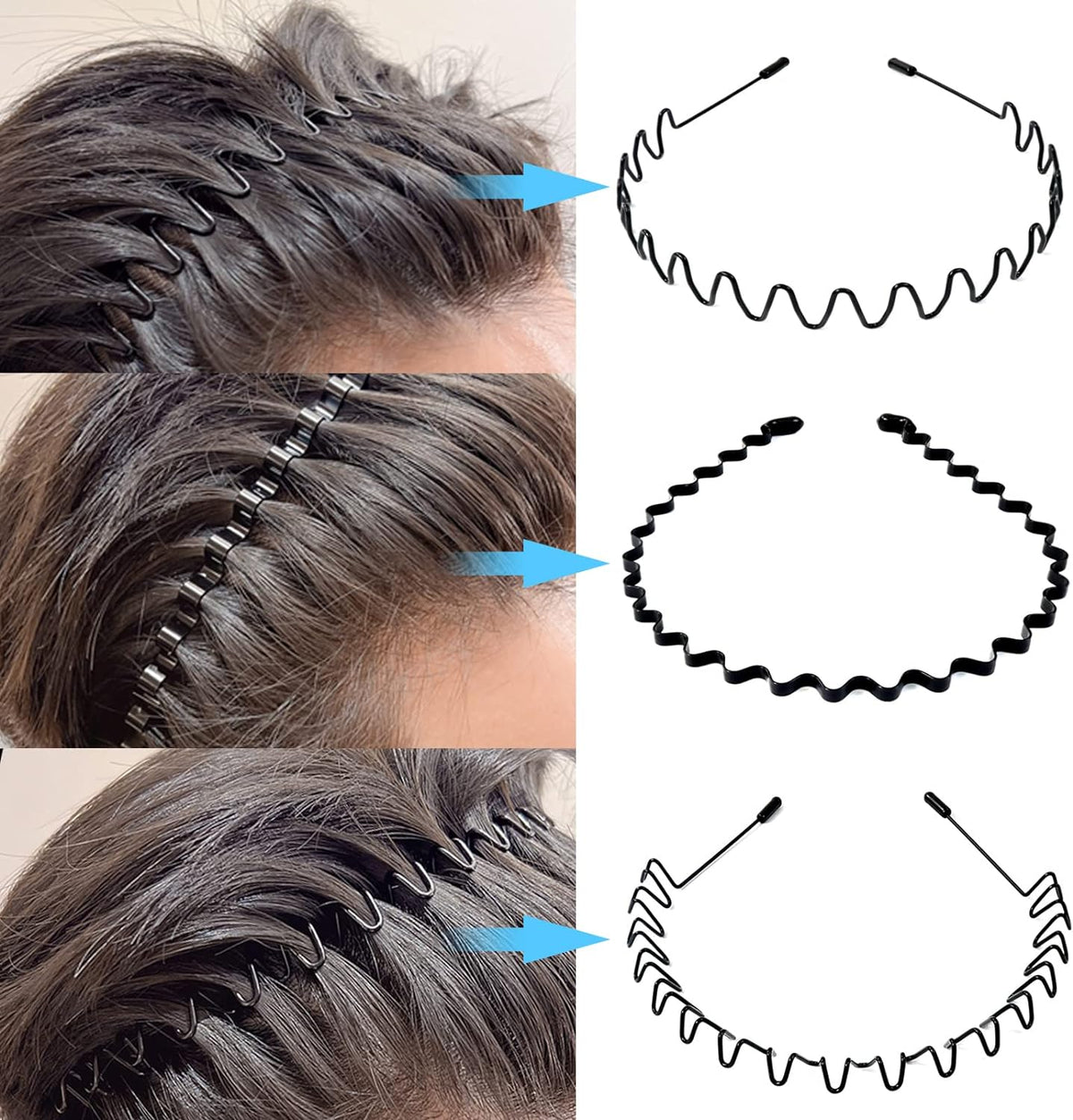Metal Hair Bands for Men – Non-Slip Wavy Spiral Zigzag Circle Designs for Daily Grooming & Style – Rust-Resistant Durable Accessory