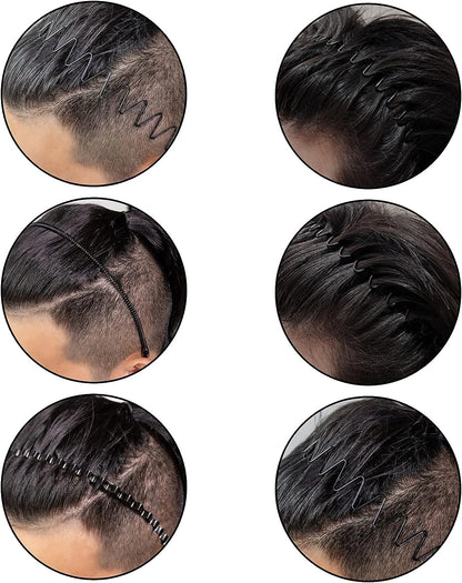 Metal Hair Bands for Men – Wave, Spiral, Circle, Zigzag Designs – Non-Slip, One Size Fits All – Pack of 6