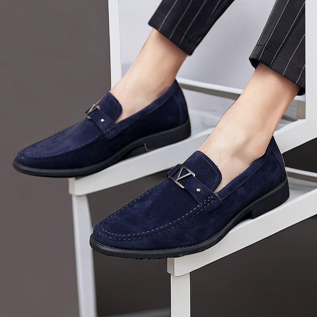 Men's Dress Loafers with Metal Buckle Detail – Slip-On Formal Shoes – Anti-Slip Rubber Sole – Classic Office Footwear for Work, Weddings &