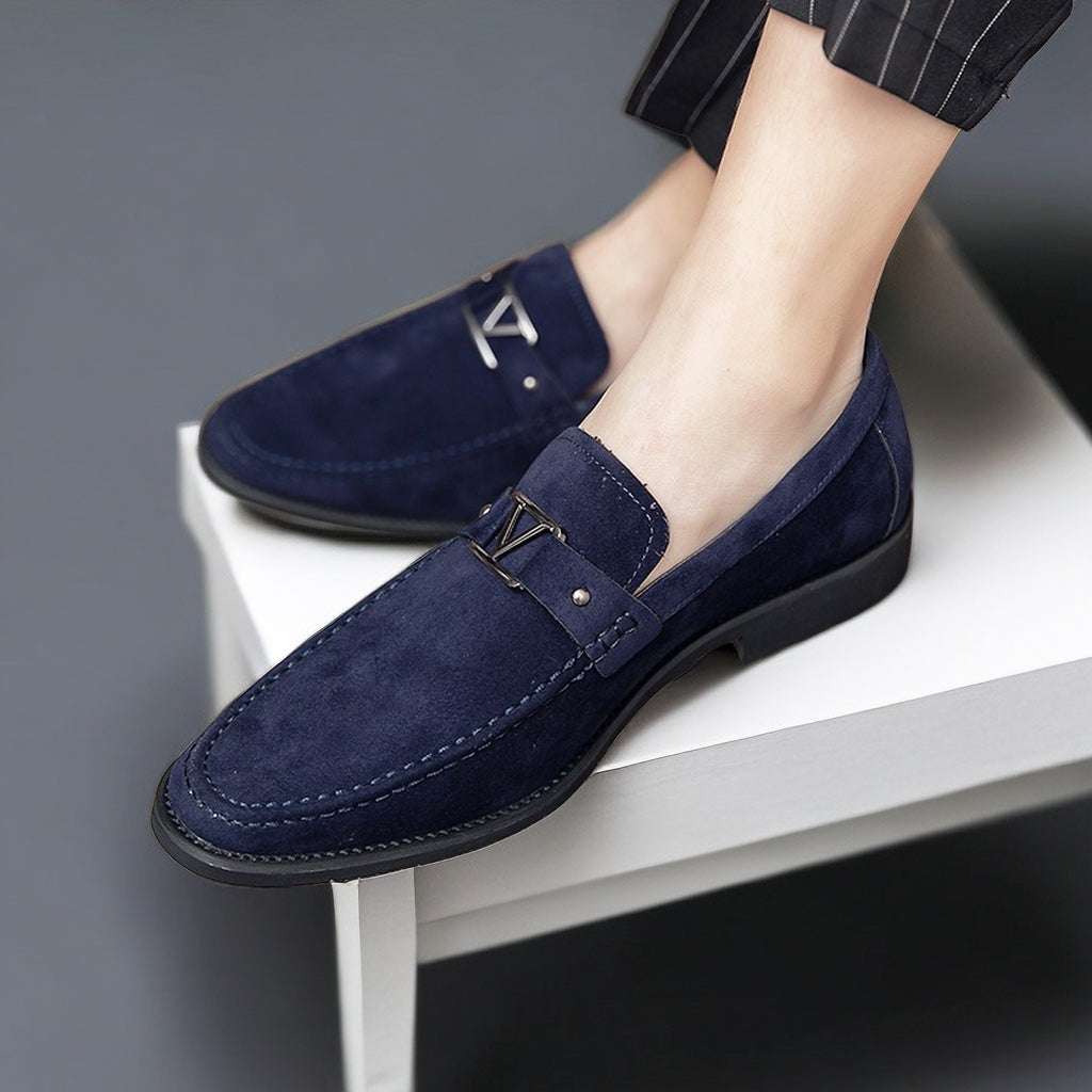 Men's Dress Loafers with Metal Buckle Detail – Slip-On Formal Shoes – Anti-Slip Rubber Sole – Classic Office Footwear for Work, Weddings &