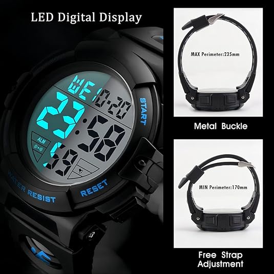 Tactical Digital LED Sports Watch Waterproof Shockproof Outdoor Adventure Timepiece for Men Active Lifestyle Running Hiking Fitness Training