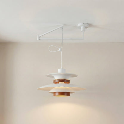 Adjustable Swing Arm Pendant Light with Wood Accents for Dining Room & Kitchen Island