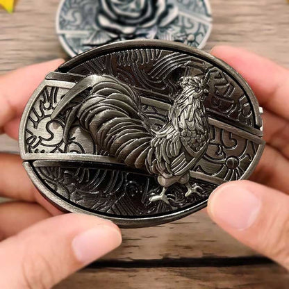 Western Metal Belt Buckle with Hidden EDC Tool | Interchangeable Oval Designs for Men & Women | Fits 1.5 Inch Belts | Rodeo Ranch Country