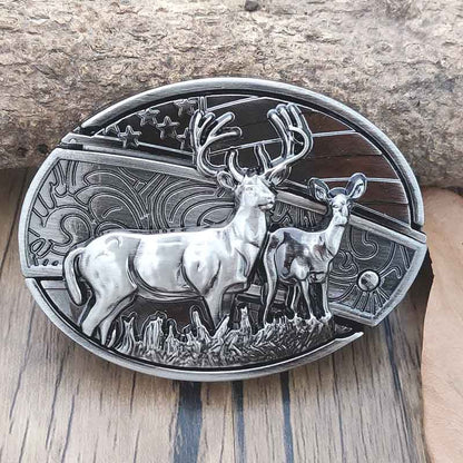 Western Metal Belt Buckle with Hidden EDC Tool | Interchangeable Oval Designs for Men & Women | Fits 1.5 Inch Belts | Rodeo Ranch Country