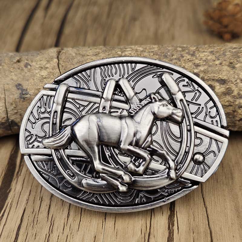 Western Metal Belt Buckle with Hidden EDC Tool | Interchangeable Oval Designs for Men & Women | Fits 1.5 Inch Belts | Rodeo Ranch Country
