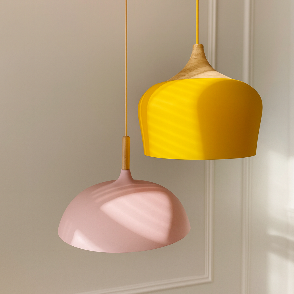 Wood & Metal Dome Shade Hanging Light 14 in Pastel Finish for Kitchen Island Dining Room Nursery Workspace E27 Socket Adjustable Height Cord