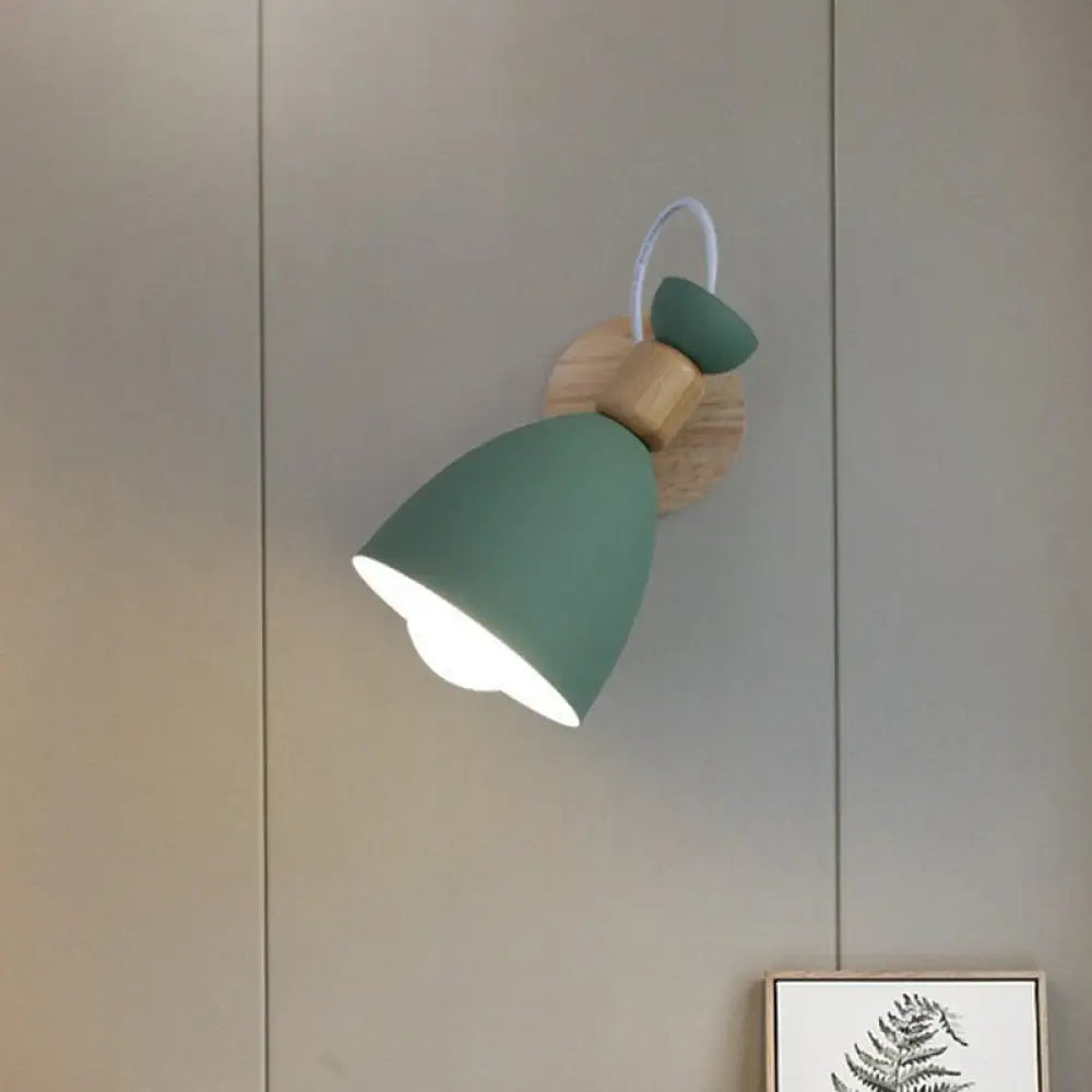 Adjustable Wood Wall Sconce with Rotating Metal Shade for Kids Room | Single-Light Fixture in Pastel Finish | E26 Base Nursery Lighting