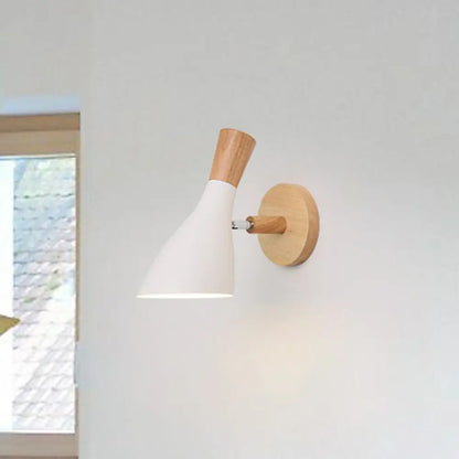 Adjustable Wood Wall Sconce with Rotating Metal Shade for Kids Room | Single-Light Fixture in Pastel Finish | E26 Base Nursery Lighting