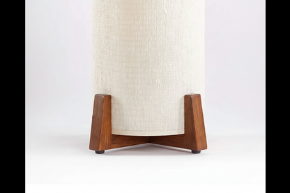 Wooden Standing Lamp with Cylinder Fabric Shade 47 in Tall Ambient Light for Living Room Bedroom Reading Corner Modern Neutral Decor Accent