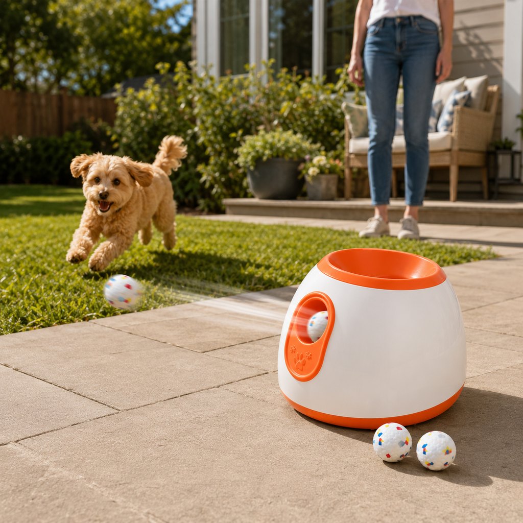 Ortekor Mini Automatic Dog Ball Launcher for Small Dogs - Less Manual Throwing for Indoor & Backyard Fetch