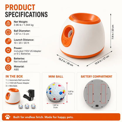Ortekor Mini Automatic Dog Ball Launcher for Small Dogs - Less Manual Throwing for Indoor & Backyard Fetch