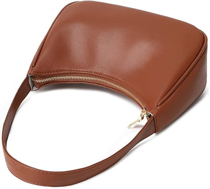 Compact Zippered Shoulder Bag for Women - Curved Silhouette Purse for Daily Essentials - Versatile Handbag Crossbody or Clutch - Lightweight