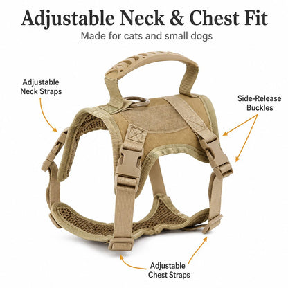 Ortekor Mini Tactical Pet Harness Vest for Cats & Small Dogs - Outdoor Walking Harness with Handle to Reduce Neck Pulling